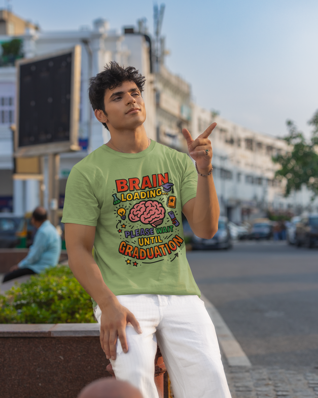 Brain Loading Please wait until graduation Round Neck T-Shirt - Inkstring
