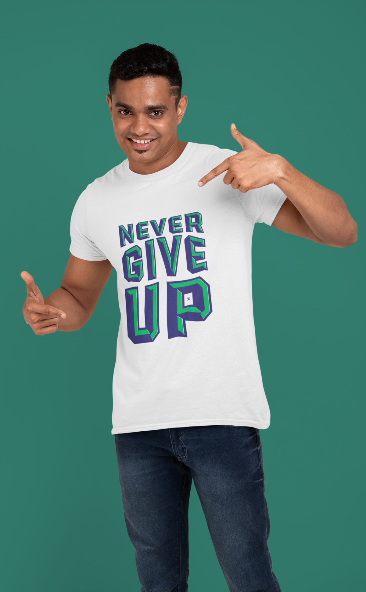 Never Give Up Round Neck T-Shirt