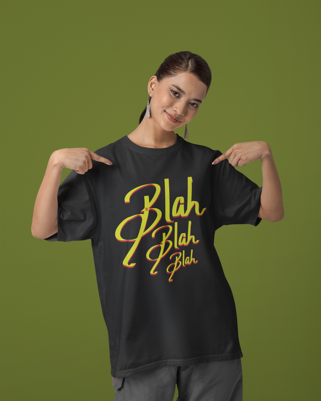 Blah Blah Blah Graphic Printed Oversized T-Shirt - Inkstring