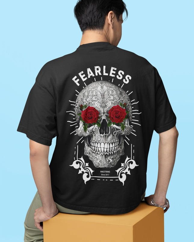 Fearless Skull Graphic Printed Oversized T-Shirt - Unisex - Inkstring