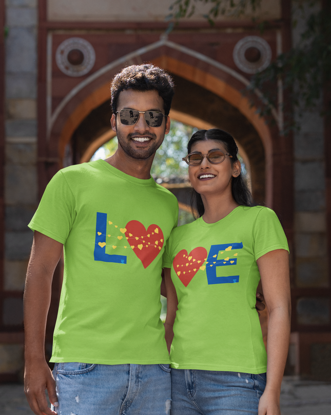 Love Heart Couples Combo Round Neck T-Shirts - Inkstring