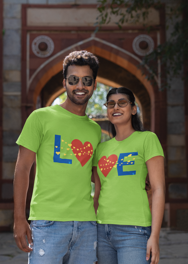 Love Heart Couples Combo Round Neck T-Shirts - Inkstring