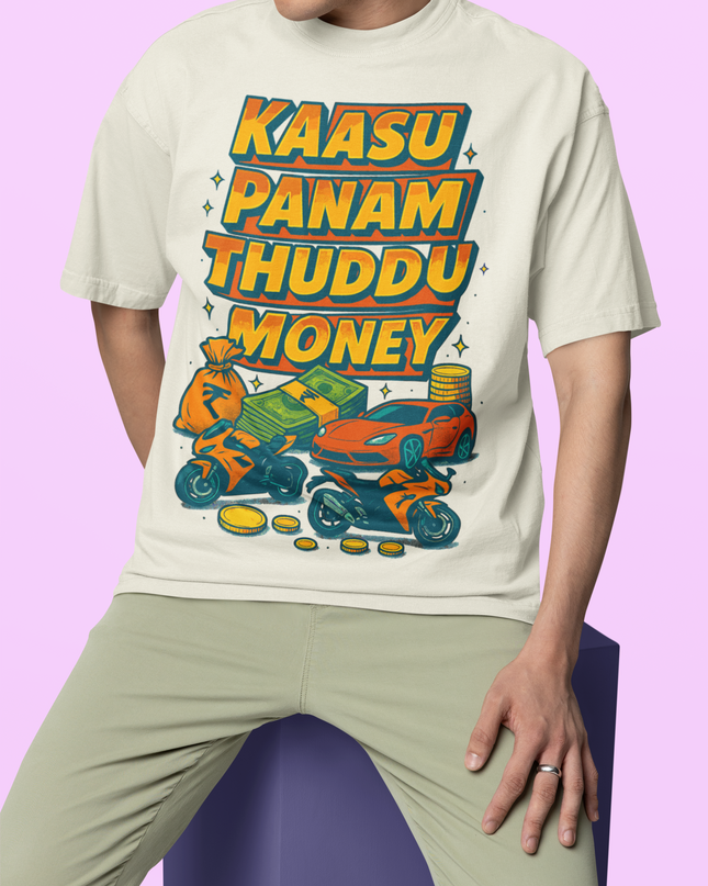 Kaasu Panam Thuddu Money Artwork Printed Oversized T-Shirt - Unisex - Inkstring