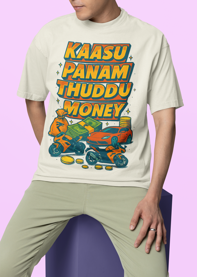 Kaasu Panam Thuddu Money Artwork Printed Oversized T-Shirt - Unisex - Inkstring
