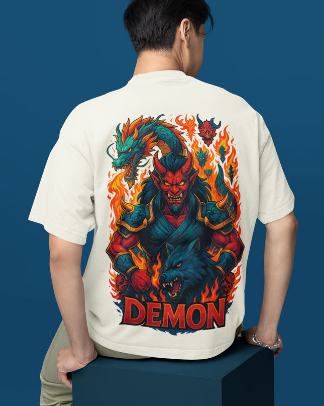 Demon Artwork Printed Oversized T-Shirt - Unisex - Inkstring