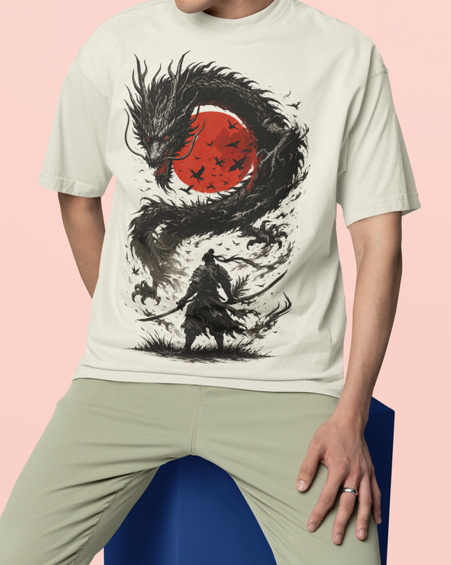Dragon Warrior Artwork Printed Oversized T-Shirt - Unisex - Inkstring