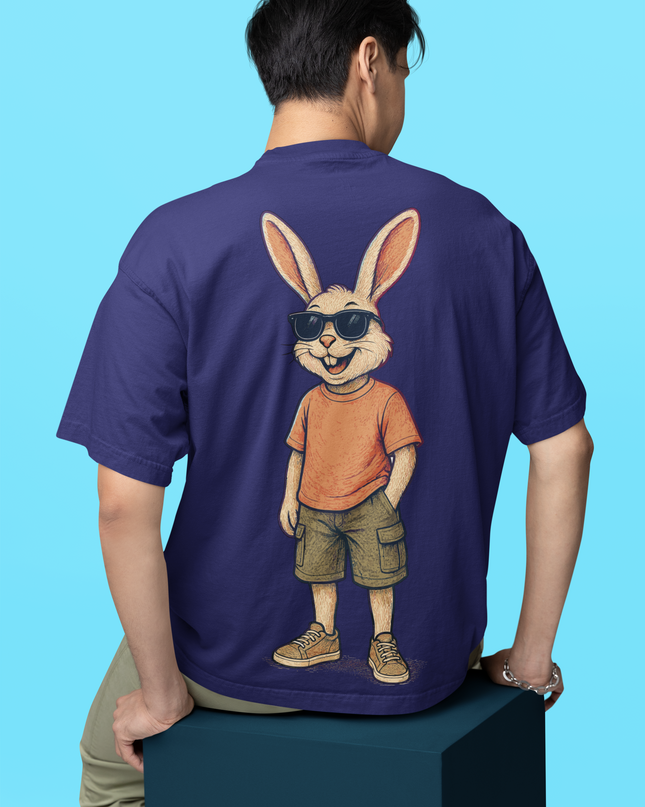 Smiling Bunny Artwork Printed Oversized T-Shirt - Unisex - Inkstring