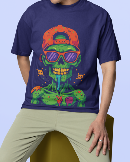 Zombie Skeleton Artwork Printed Oversized T-Shirt - Unisex