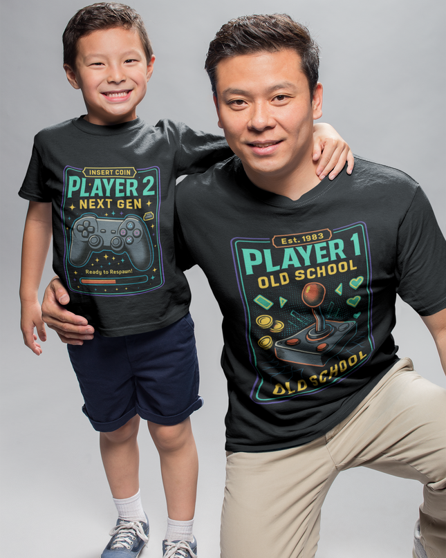 Old School New Gen Dad Son Combo Round Neck T-Shirts - Inkstring